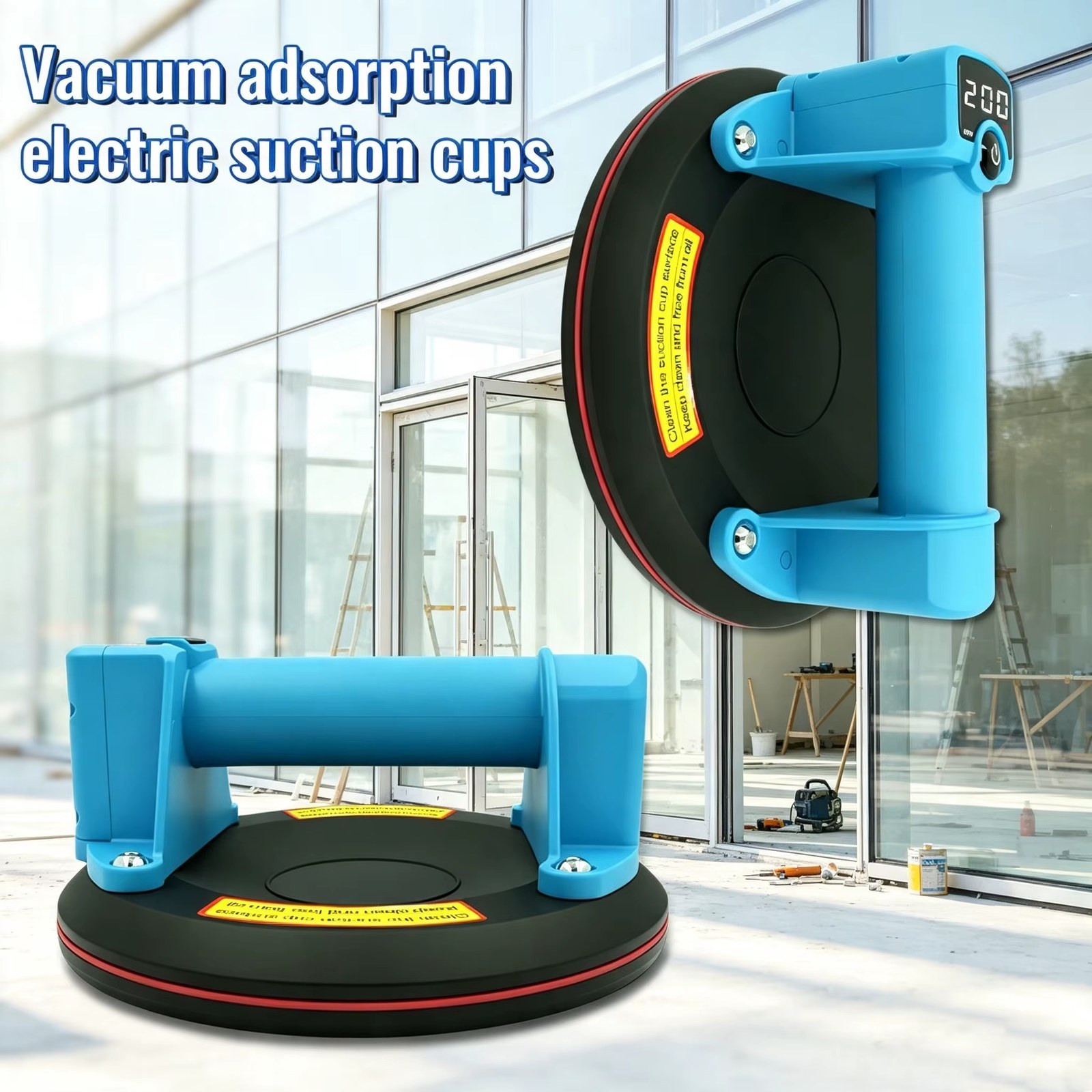 2026 Intelligent Display Industrial Grade Electric Vacuum Suction Cup 200KG Load Heavy Duty Granite Tile Glass Gripster Lifter