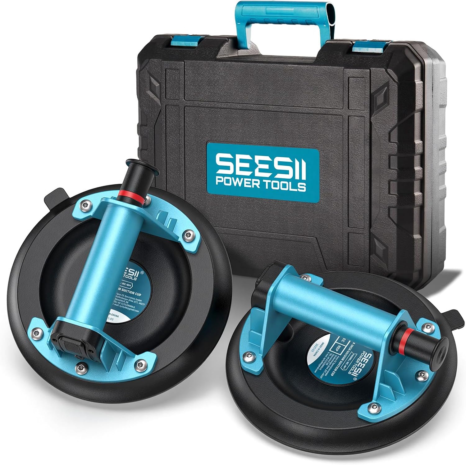 SEESII Ventouse Carrelage, 2 Pièces 8" Ventouse Vitre Professionnelle avec Pompe ABS + Poignée, Charge 200 KG, Ventouse de Levage pour Pierre