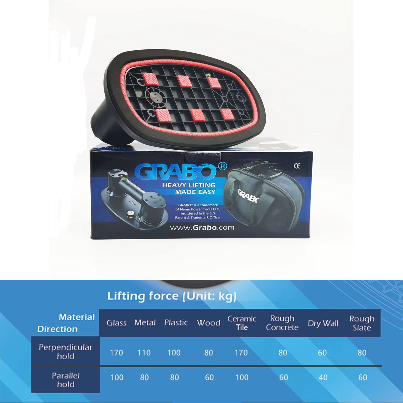 Grabo H Electric Vacuum Suction Cup Gripster for Structure Tile Glass Wood 170kg Capacity Portable Heavy Duty Lifter Stone Lifting Tool listing photo 2