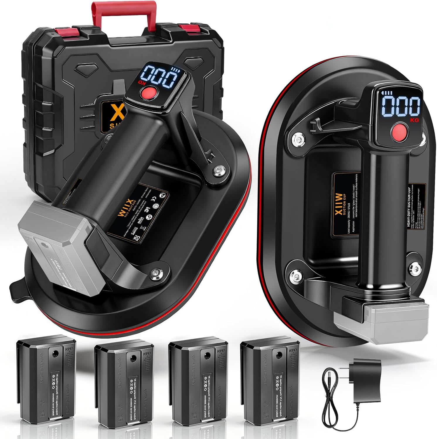 Electric Suction Cups for Glass, 10'' Heavy Duty Suction Cups Lifter 573lbs Max Load with 4x 3000mAh Batteries, Digital Display for Lifting Large