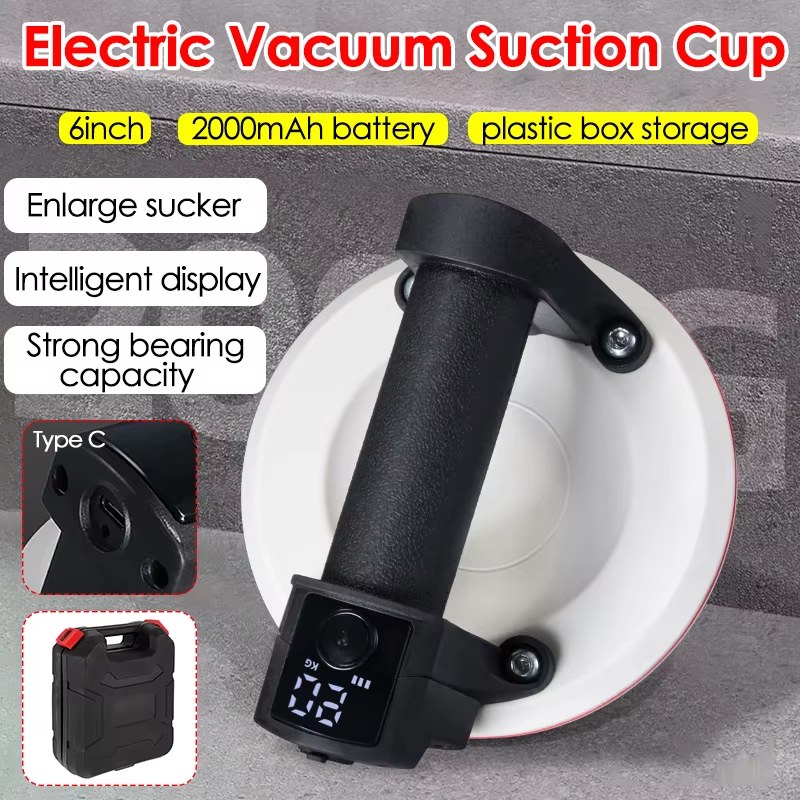 90KG Load Mini 6inch Electric Vacuum Suction Cup Heavy Duty Granite Tile Glass Gripster Lifter 2000mAh with Plastic Box Lifting Tools